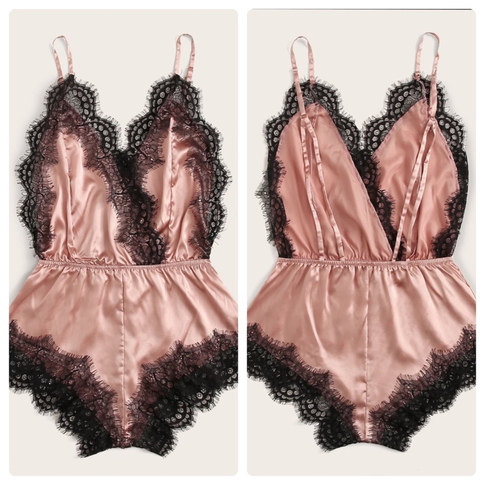 New Lace Satin Romper Bodysuit